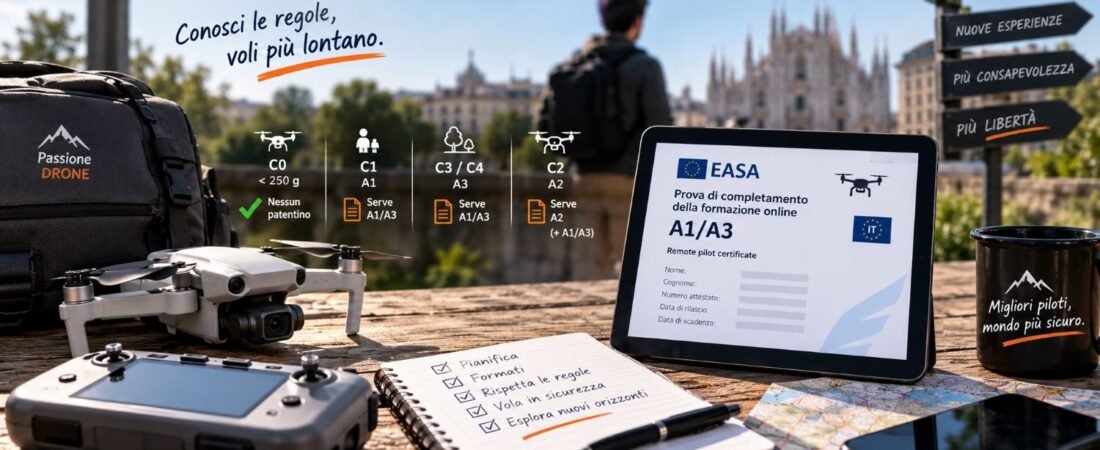 Patentino A1/A3 drone: cos’è, quando serve e cosa permette di fare